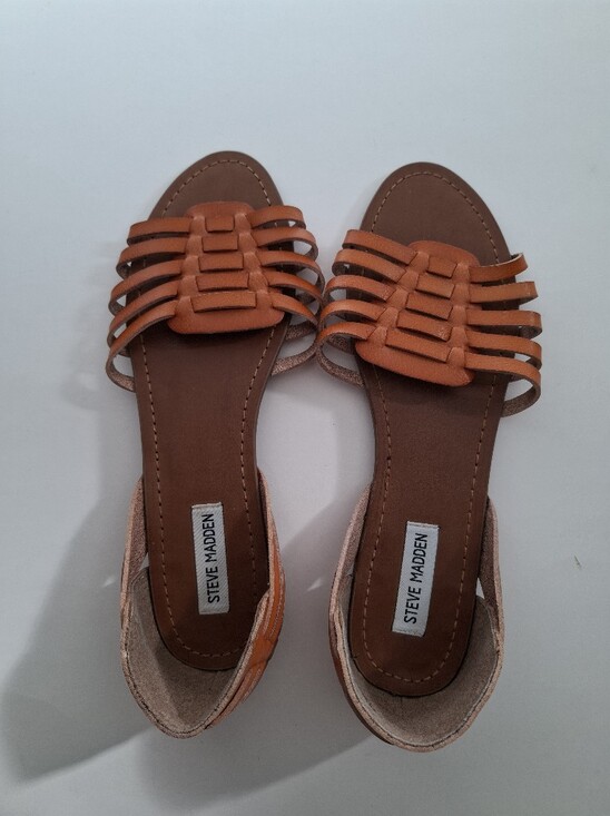 Steve Madden Shoes - Steve Madden Orange-Tan Woven Slide Sandals SZ 11